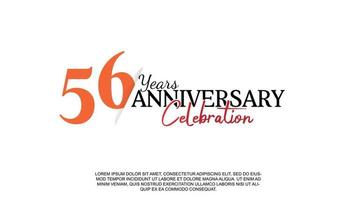 56 years anniversary logotype number with red and black color for celebration event isolated vector