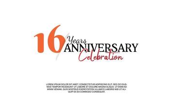 16 years anniversary logotype number with red and black color for celebration event isolated vector