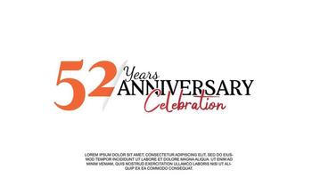 52 años aniversario logotipo número con rojo y negro color para celebracion evento aislado vector