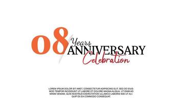 08 años aniversario logotipo número con rojo y negro color para celebracion evento aislado vector