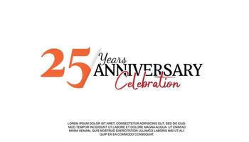 25 años aniversario logotipo número con rojo y negro color para celebracion evento aislado vector