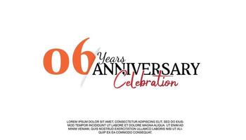 06 years anniversary logotype number with red and black color for celebration event isolated vector