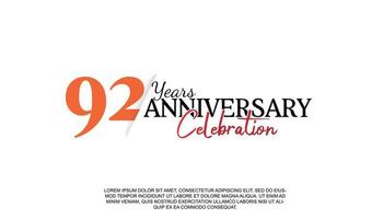 92 years anniversary logotype number with red and black color for celebration event isolated vector
