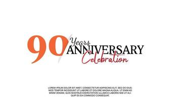 90 years anniversary logotype number with red and black color for celebration event isolated vector