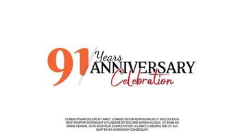 91 años aniversario logotipo número con rojo y negro color para celebracion evento aislado vector