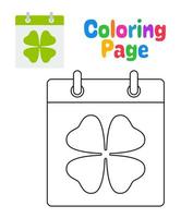 Coloring page with Calendar with Clover for kids vector