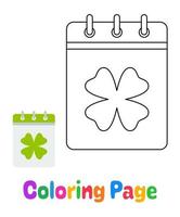 Coloring page with Calendar with Clover for kids vector