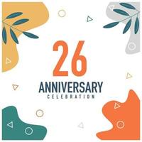 26th anniversary celebration vector colorful design on white background abstract illustration