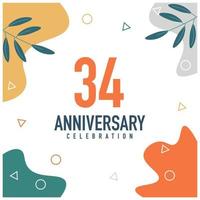 34th anniversary celebration vector colorful design on white background abstract illustration