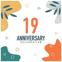 19th anniversary celebration vector colorful design on white background abstract illustration