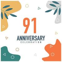 91st anniversary celebration vector colorful design on white background abstract illustration