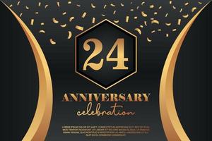 24th Anniversary celebration Logo with golden Colored vector design for greeting abstract illustration