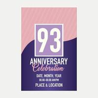 Vector 93rd years anniversary vector invitation card. template of invitational for print design