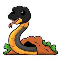 Cute northern ringneck snake cartoon out from hole vector