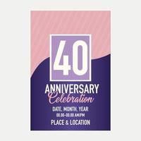 Vector 40th years anniversary vector invitation card. template of invitational for print design