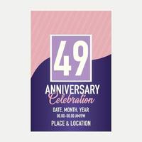 Vector 49th years anniversary vector invitation card. template of invitational for print design