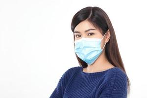 Asian long haired beautiful woman Wear a protective mask against the coronavirus photo