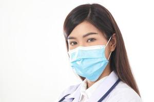 Beautiful Asian woman doctor wearing a blue mask to prevent infection. And the coronavirus photo