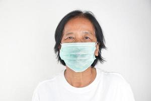 Elderly Asian women wear green masks photo