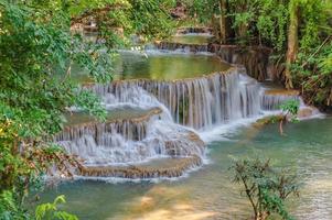 Landscape of Huai mae khamin waterfall Srinakarin national park at Kanchanaburi thailand.Huai mae khamin waterfall fourth floor Chatkaew photo