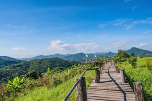 Beautiful landscape view and wooden bridge on Phu Lamduan at loei thailand.Phu Lamduan is a new tourist attraction and viewpoint of mekong river between thailand and loas.