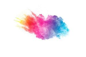 Multicolored powder explosion on white background. photo