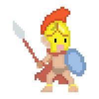 Knight cartoon character in pixel art style. pixel art warrior vector