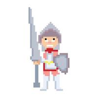Knight cartoon character in pixel art style. pixel art warrior vector
