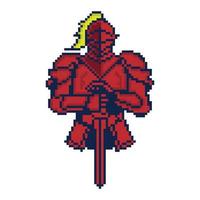 Knight cartoon character in pixel art style. pixel art warrior vector