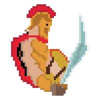 Knight cartoon character in pixel art style. pixel art warrior vector