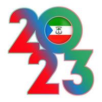 Happy New Year 2023 banner with Equatorial Guinea flag inside. Vector illustration.