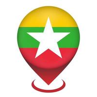 Map pointer with contry Myanmar. Myanmar flag. Vector illustration.