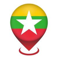 Map pointer with contry Myanmar. Myanmar flag. Vector illustration.