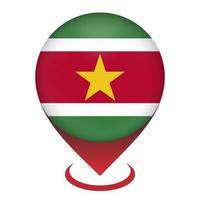 Map pointer with contry Suriname. Suriname flag. Vector illustration.