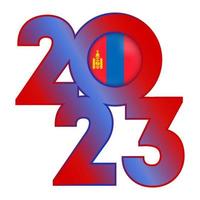Happy New Year 2023 banner with Mongolia flag inside. Vector illustration.