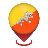 Map pointer with contry Bhutan. Bhutan flag. Vector illustration.