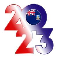 Happy New Year 2023 banner with Falkland Islands flag inside. Vector illustration.