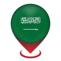 Map pointer with contry Saudi Arabia. Saudi Arabia flag. Vector illustration.