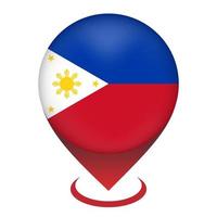 Map pointer with contry Philippines. Philippines flag. Vector illustration.