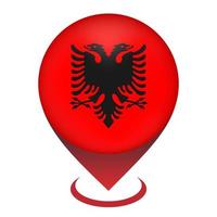 Map pointer with contry Albania. Albania flag. Vector illustration.