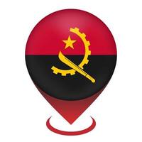 Map pointer with contry Angola. Angola flag. Vector illustration.