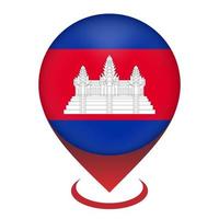 Map pointer with contry Cambodia. Cambodia flag. Vector illustration.