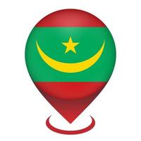 Map pointer with contry Mauritania. Mauritania flag. Vector illustration.