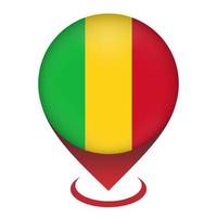 Map pointer with contry Mali. Mali flag. Vector illustration.