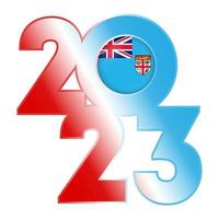 Happy New Year 2023 banner with Fiji flag inside. Vector illustration.