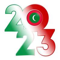 Happy New Year 2023 banner with Maldives flag inside. Vector illustration.