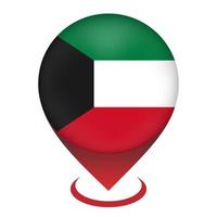 Map pointer with contry Kuwait. Kuwait flag. Vector illustration.