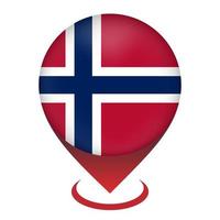 Map pointer with contry Norway. Norway flag. Vector illustration.