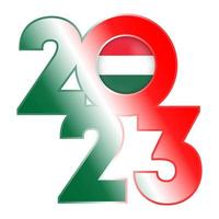Happy New Year 2023 banner with Hungary flag inside. Vector illustration.