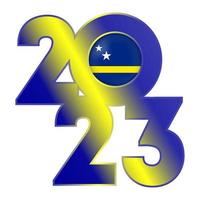 Happy New Year 2023 banner with Curacao flag inside. Vector illustration.